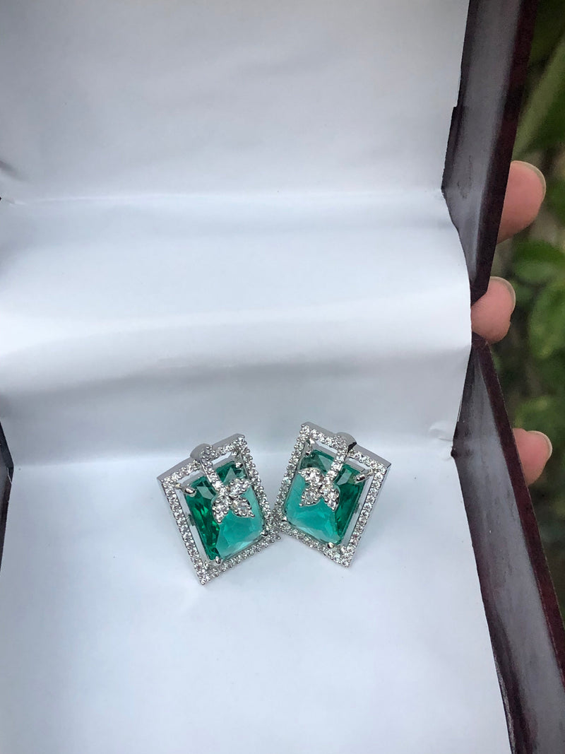 Silver Apatite Aqua Green Studs