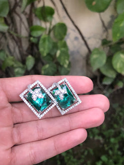 Silver Apatite Aqua Green Studs