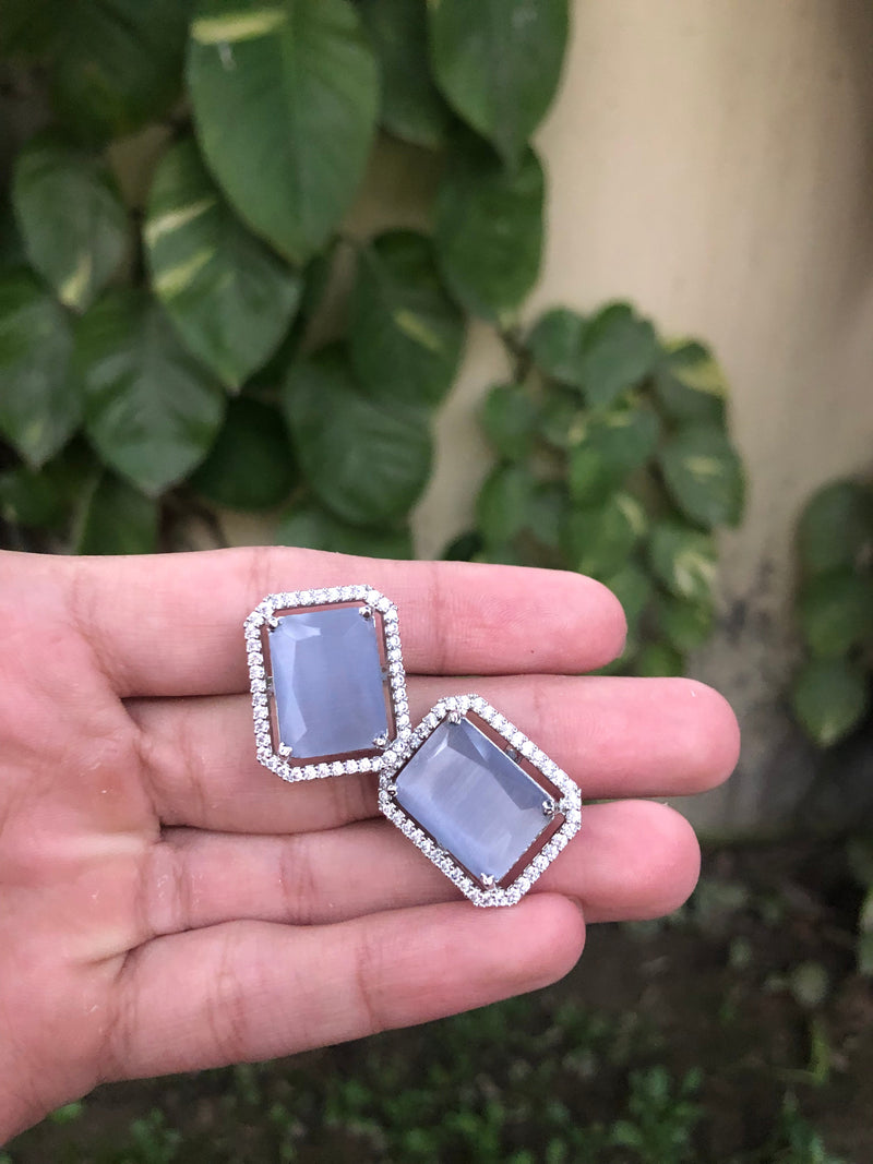 Silver Apatite Grey Studs