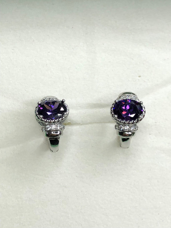 Ear Studs with Vibrant Purple Stone