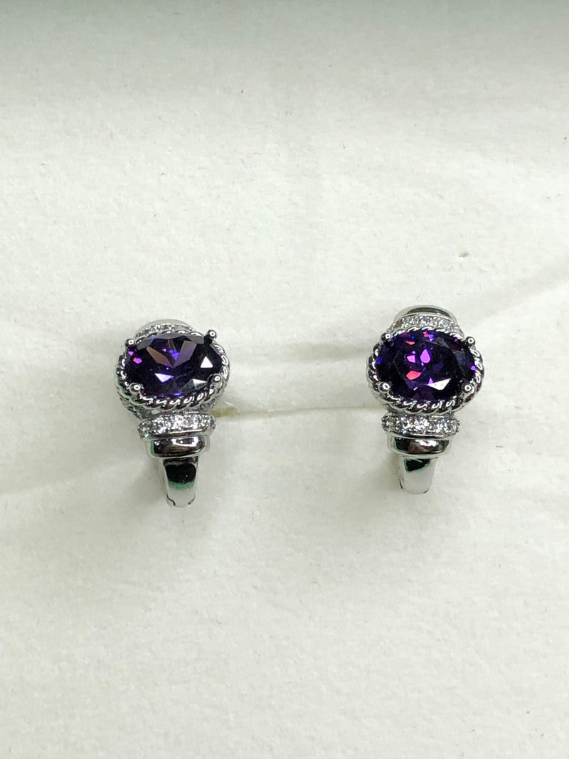 Ear Studs with Vibrant Purple Stone